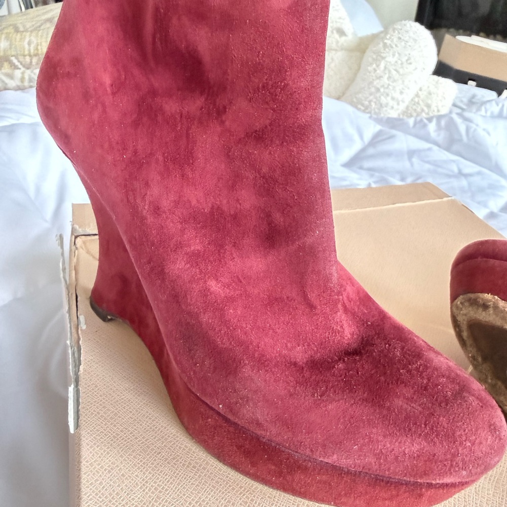 Prada Burgundy Suede Wedge Boots - Picture 8 of 15